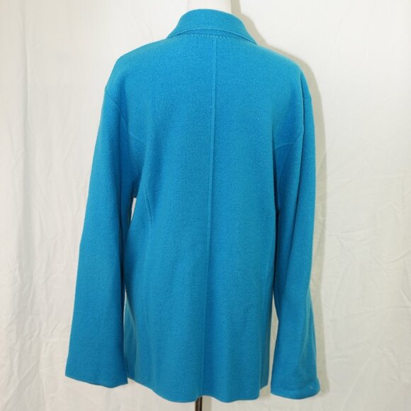 100% Merino Wool 3X Jacket with Pockets Shachet Button Front Cardigan Teal Blue - Picture 5 of 7